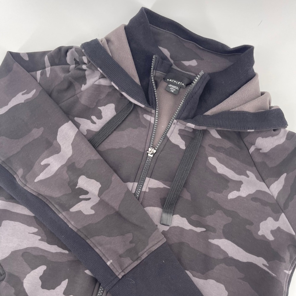 Athleta Camo Full Zip Hoodie Jacket Athleisure Pockets Thumb Holes 1X